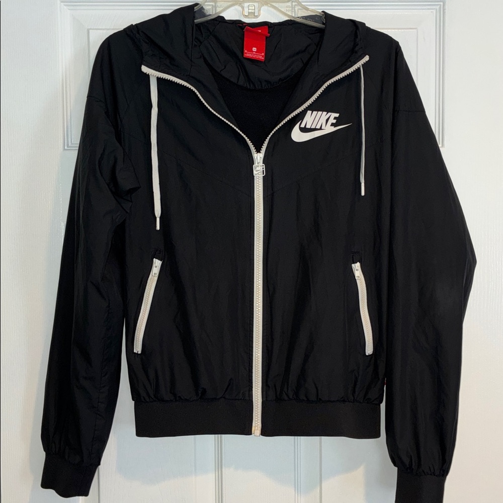 Nike Windbreaker with Hood, Lined, Black/White, Size Medium
